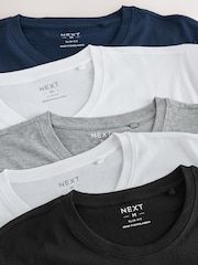 黑色/灰泥色/白色/深蓝色 - 修身版型 - 100% 纯棉多层T恤 包5 - 13的图像13｝
