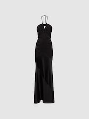 Reiss Black Thalia Fitted Plunge Neck Satin Maxi Dress - Image 2 of 4