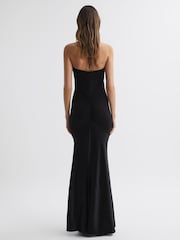 Reiss Black Thalia Fitted Plunge Neck Satin Maxi Dress - Image 4 of 4