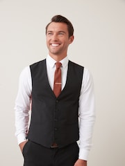 Black Regular Fit Wool Mix Textured Suit Waistcoat - Image 1 of 8
