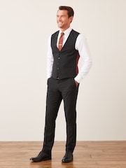 Black Regular Fit Wool Mix Textured Suit Waistcoat - Image 2 of 8