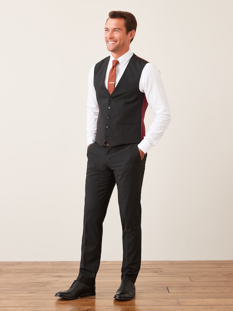 Black Regular Fit Wool Mix Textured Suit Waistcoat - Image 2 of 8