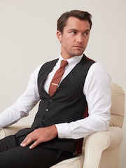 Black Regular Fit Wool Mix Textured Suit Waistcoat - Image 4 of 8