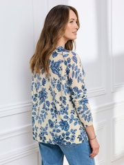 Cotton Traders Blue Printed Fine Knit Jumper - Image 2 of 3