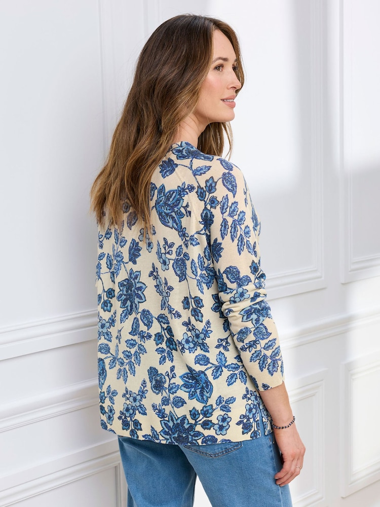 Cotton Traders Blue Printed Fine Knit Jumper - Image 2 of 3 Cotton Traders Blue Printed Fine Knit Jumper - Image 2 of 3