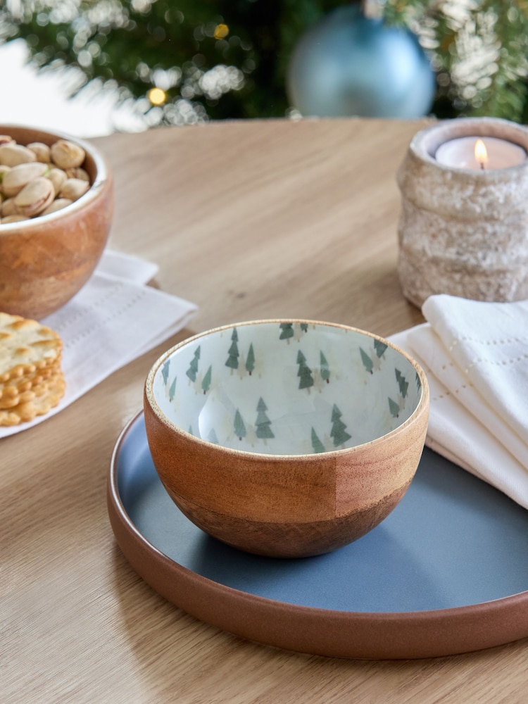 Mango Wood Christmas Tree Nibble Bowl - Image 1 of 4