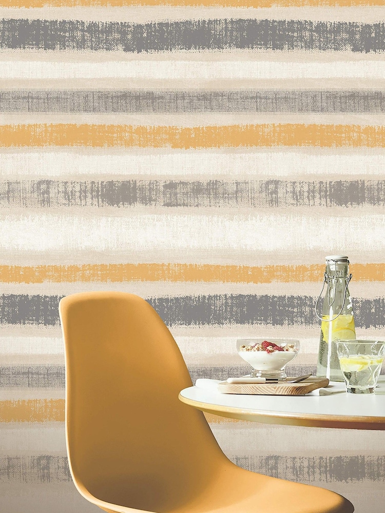 Arthouse Ochre Yellow Painted Stripe Wallpaper Sample Wallpaper - Image 1 of 2
