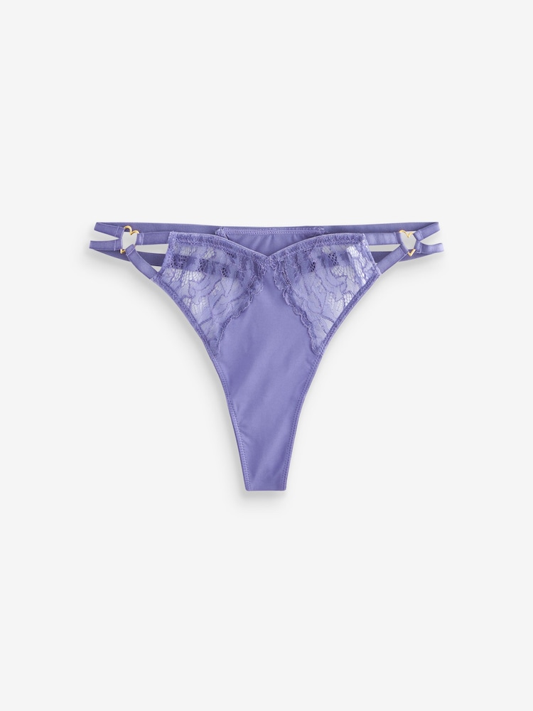 Lilac Purple Thong Heart Trim Lace Back Knickers - Image 4 of 4