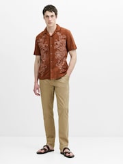 French Connection Cotton Linen Blend Floral Revere Collar Button Short Sleeve Shirt - 画像 1 / 6