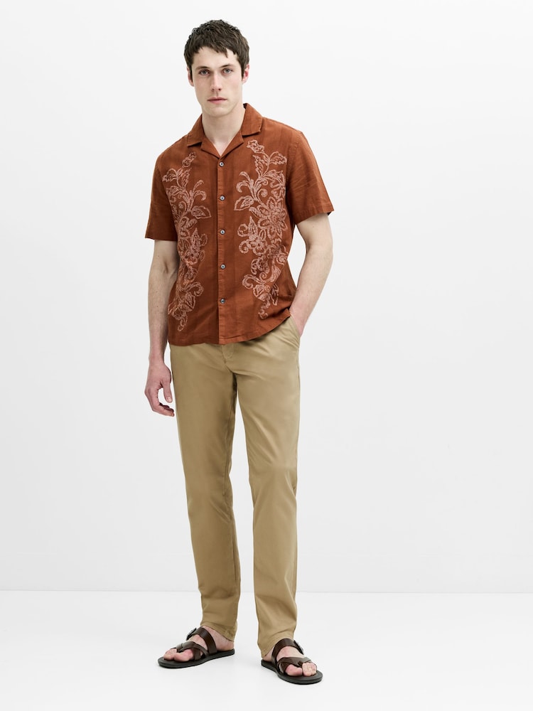 French Connection Cotton Linen Blend Floral Revere Collar Button Short Sleeve Shirt - 画像 1 / 6