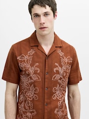 French Connection Cotton Linen Blend Floral Revere Collar Button Short Sleeve Shirt - 画像 2 / 6