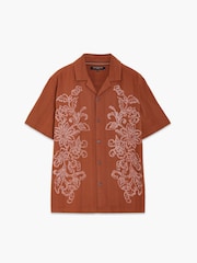 French Connection Cotton Linen Blend Floral Revere Collar Button Short Sleeve Shirt - 画像 3 / 6