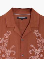 French Connection Cotton Linen Blend Floral Revere Collar Button Short Sleeve Shirt - 画像 5 / 6