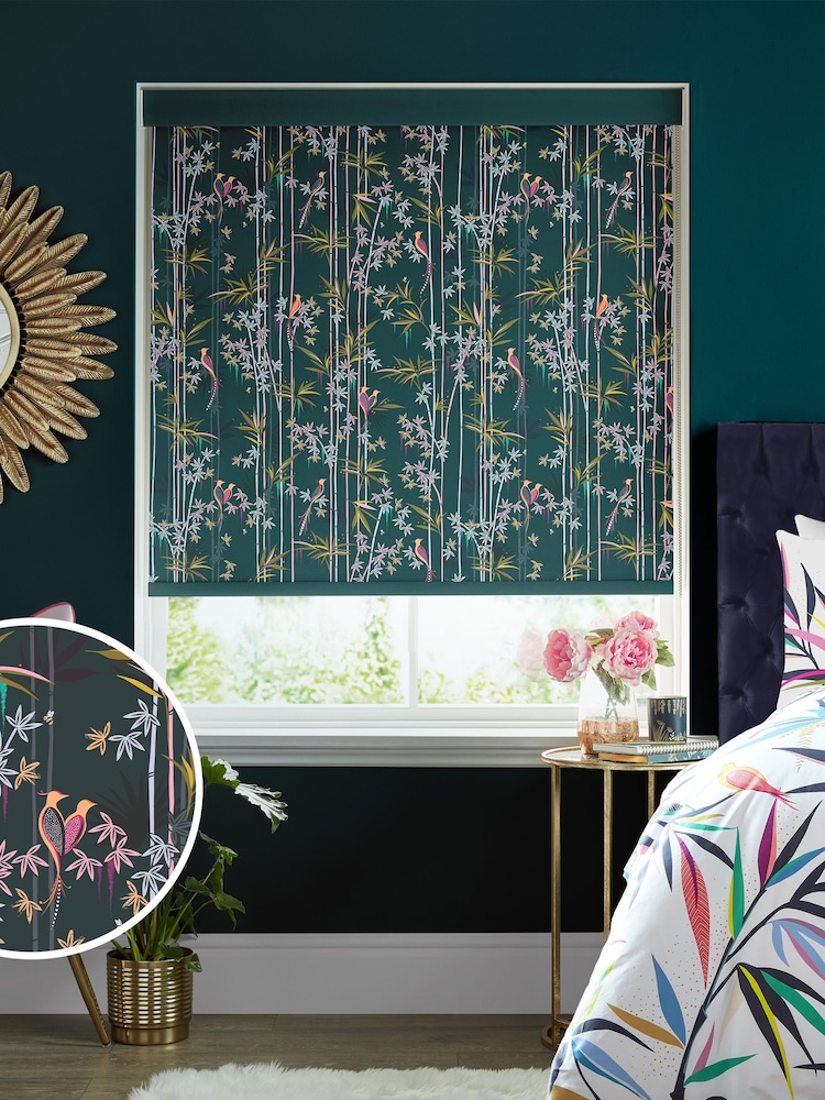 Sara Miller Dark Green Linear Made to Measure Roller Blinds - Image 1 of 6