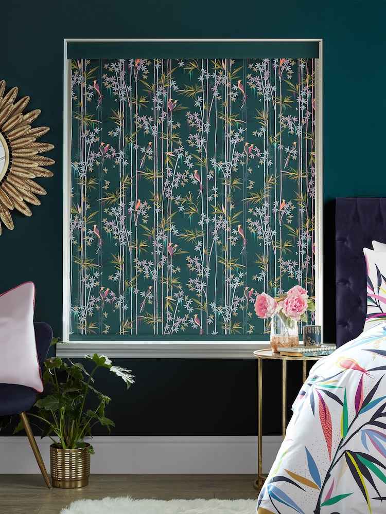 Sara Miller Dark Green Linear Made to Measure Roller Blinds - Image 2 of 6