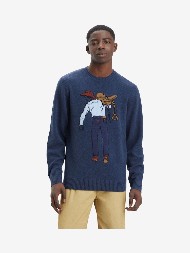Levi's® Navy Saddleman Intarsia Original Housemark Sweater - Image 1 of 6