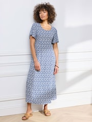 Cotton Traders Light Blue Printed Crinkle Maxi Dress - Image 1 of 3