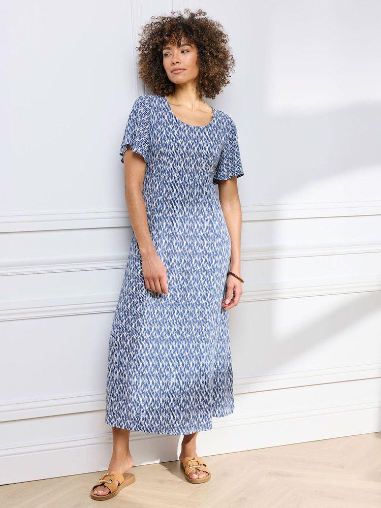 Cotton Traders Light Blue Printed Crinkle Maxi Dress - Image 1 of 3 Cotton Traders Light Blue Printed Crinkle Maxi Dress - Image 1 of 3