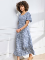 Cotton Traders Light Blue Printed Crinkle Maxi Dress - Image 3 of 3