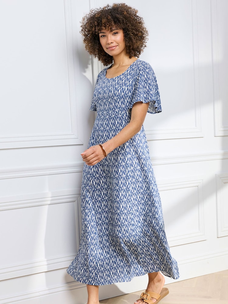 Cotton Traders Light Blue Printed Crinkle Maxi Dress - Image 3 of 3 Cotton Traders Light Blue Printed Crinkle Maxi Dress - Image 3 of 3