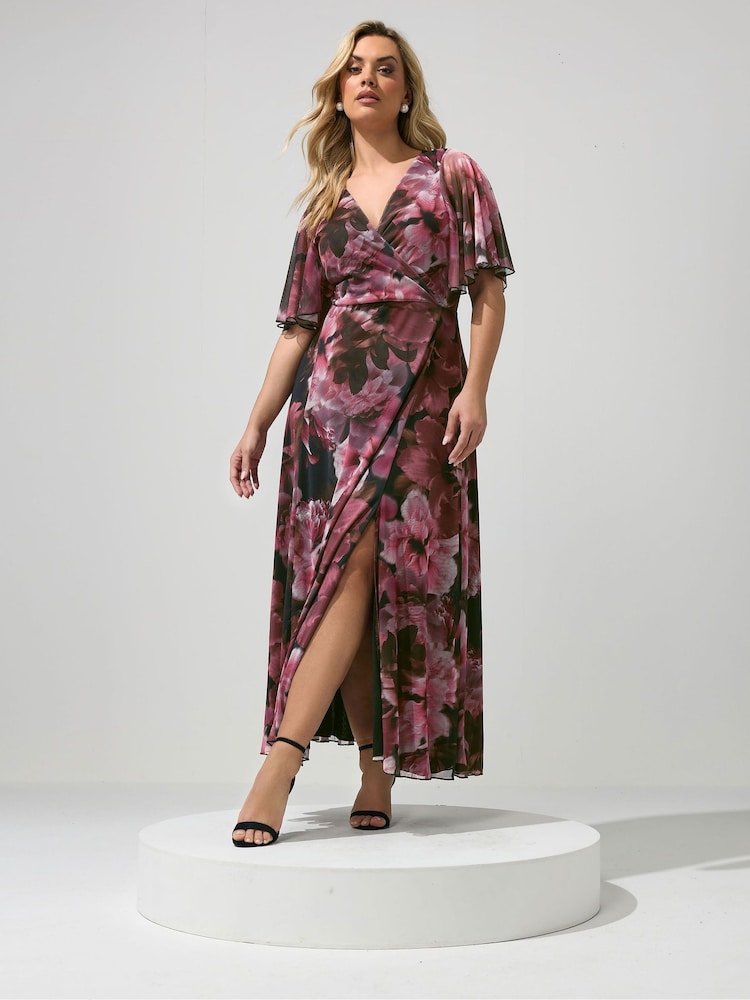 Yours Curve Red London Floral Abstract Mesh Dress - Image 1 of 5 Yours Curve Red London Floral Abstract Mesh Dress - Image 1 of 5