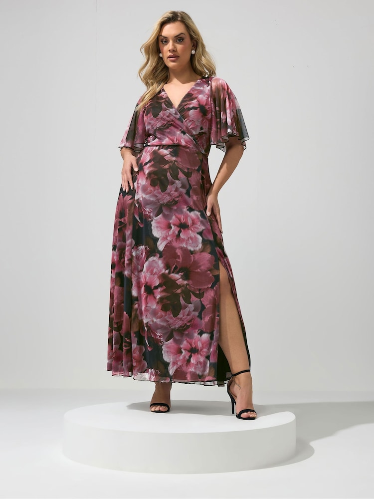 Yours Curve Red London Floral Abstract Mesh Dress - Image 2 of 5 Yours Curve Red London Floral Abstract Mesh Dress - Image 2 of 5