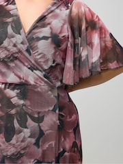 Yours Curve Red London Floral Abstract Mesh Dress - Image 4 of 5