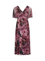 Yours Curve Red London Floral Abstract Mesh Dress - Image 5 of 5