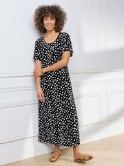 Cotton Traders Dark Blue Printed Crinkle Maxi Dress - Image 1 of 3