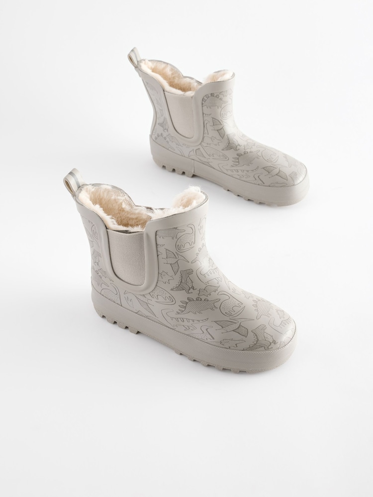 Neutral Dinosaur Warm Lined Ankle Wellies - Image 1 of 5