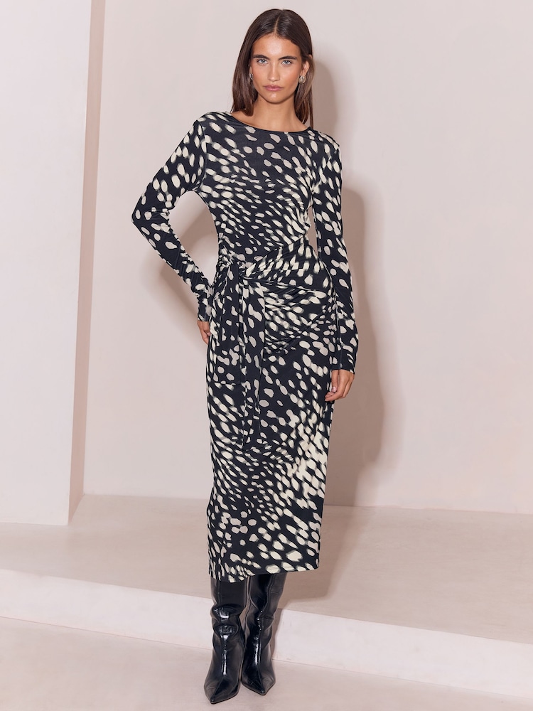 Lipsy Jersey Tie Waist Long Sleeve Midi Dress - სურათი 1 5-დან