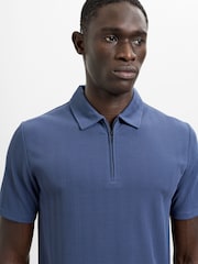 French Connection Blue Stripe 1/4 Zip Short Sleeve Polo Shirt - Image 2 of 6