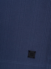 French Connection Blue Stripe 1/4 Zip Short Sleeve Polo Shirt - Image 5 of 6