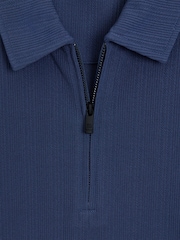 French Connection Blue Stripe 1/4 Zip Short Sleeve Polo Shirt - Image 6 of 6
