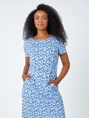 Roman Blue Ditsy Floral Pocket Stretch Dress - Image 1 of 5