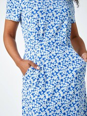 Roman Blue Ditsy Floral Pocket Stretch Dress - Image 5 of 5