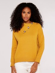 Apricot Yellow 3 Button Textured Jumper - Image 1 of 4