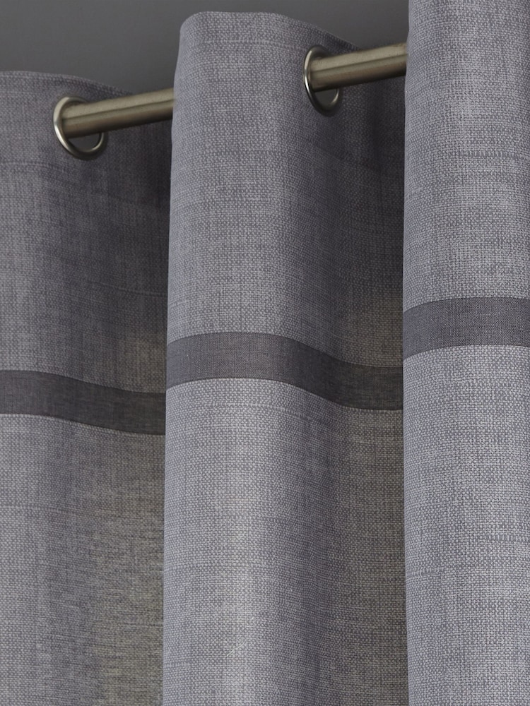 Catherine Lansfield Grey 100% Cotton Melville Woven Texture Eyelet Curtains - Image 1 of 3