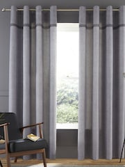 Catherine Lansfield Grey 100% Cotton Melville Woven Texture Eyelet Curtains - Image 2 of 3