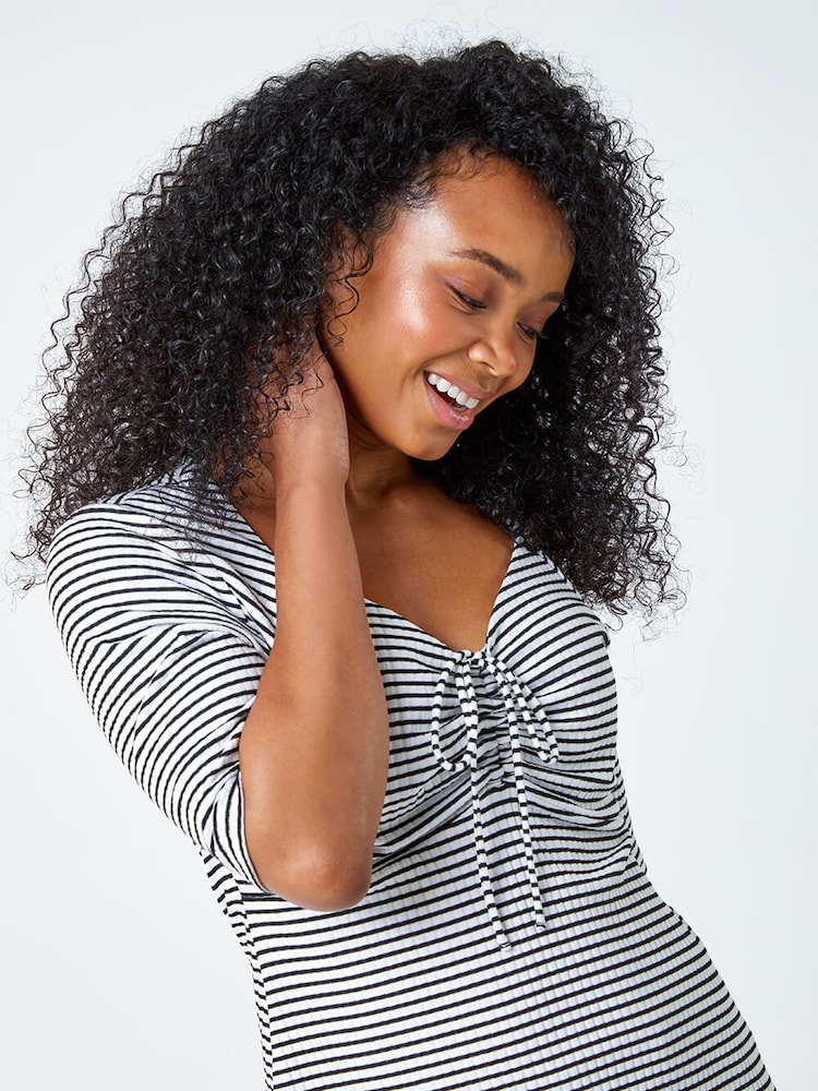 Roman Black Stripe Ruched Stretch Top - Image 2 of 5