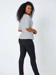 Roman Black Stripe Ruched Stretch Top - Image 3 of 5