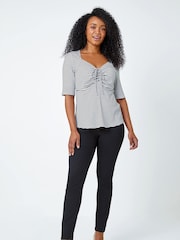 Roman Black Stripe Ruched Stretch Top - Image 4 of 5