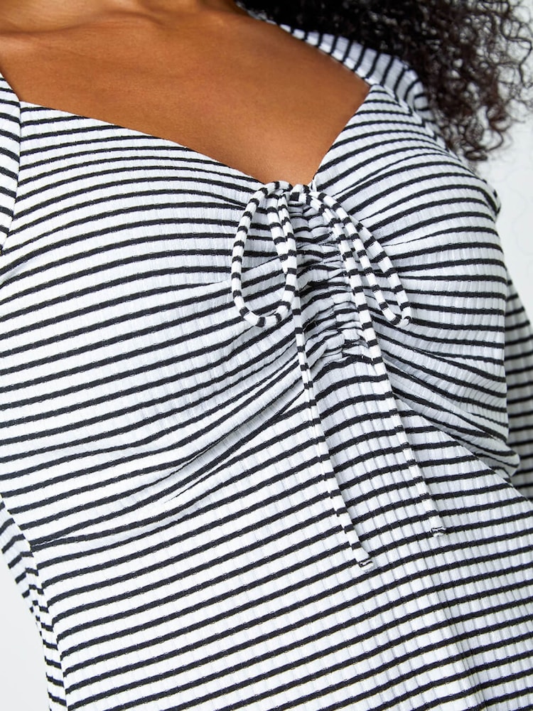 Roman Black Stripe Ruched Stretch Top - Image 5 of 5