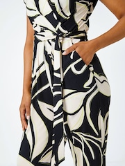 Roman Black Leaf Print Stretch Jumpsuit - Image 5 of 5
