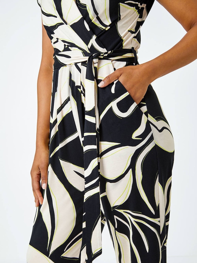 Roman Black Leaf Print Stretch Jumpsuit - Image 5 of 5