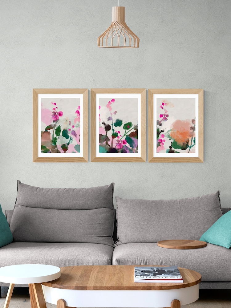 East End Prints Set of 3 White Summerly Hollyhocks Wall Prints Set by Ana Rut Bre - Image 1 of 2