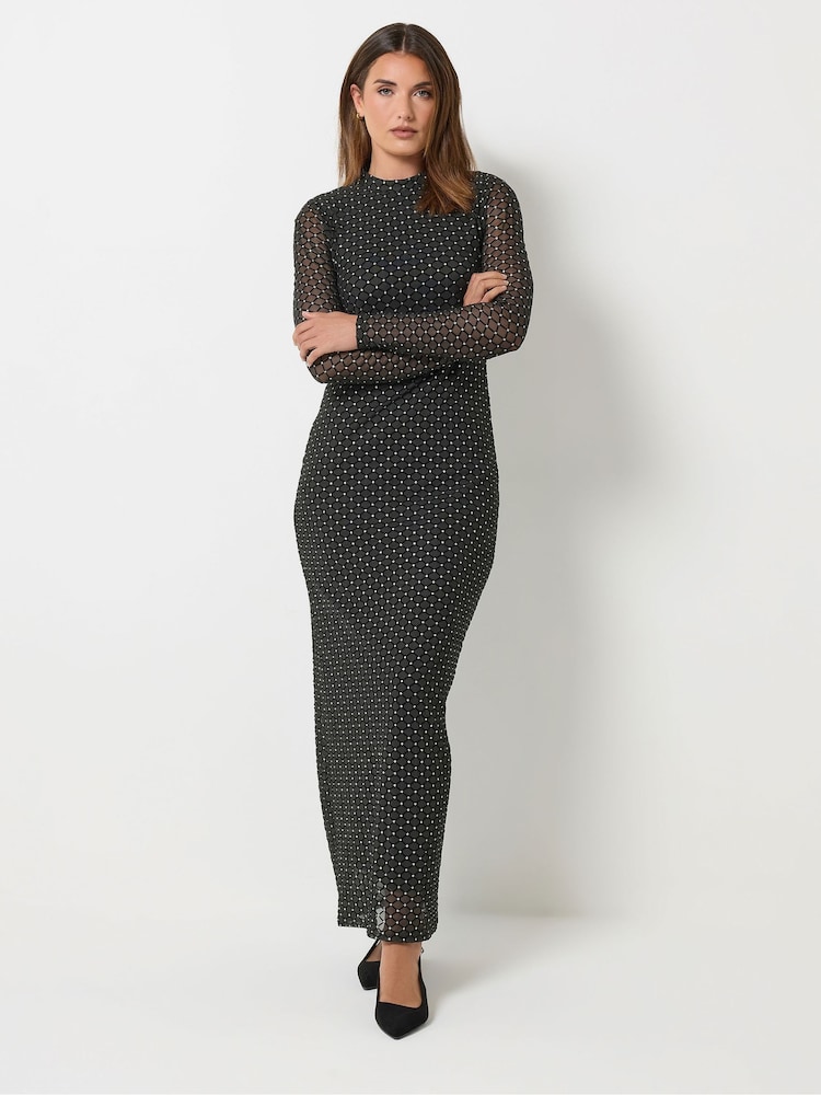 Long Tall Sally Black Glitter Lattice Mesh Maxi Dress - Image 1 of 6 Long Tall Sally Black Glitter Lattice Mesh Maxi Dress - Image 1 of 6