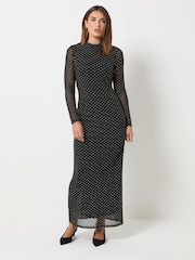 Long Tall Sally Black Glitter Lattice Mesh Maxi Dress - Image 2 of 6