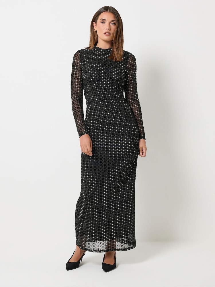 Long Tall Sally Black Glitter Lattice Mesh Maxi Dress - Image 2 of 6 Long Tall Sally Black Glitter Lattice Mesh Maxi Dress - Image 2 of 6