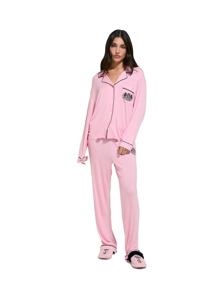 Juicy Couture Pink Dog Crest Jersey Pyjamas Set - Image 2 of 4 Juicy Couture Pink Dog Crest Jersey Pyjamas Set - Image 2 of 4